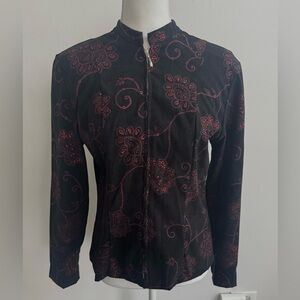 Dressbarn Black, Pink and Red Floral Zip Up Blazer